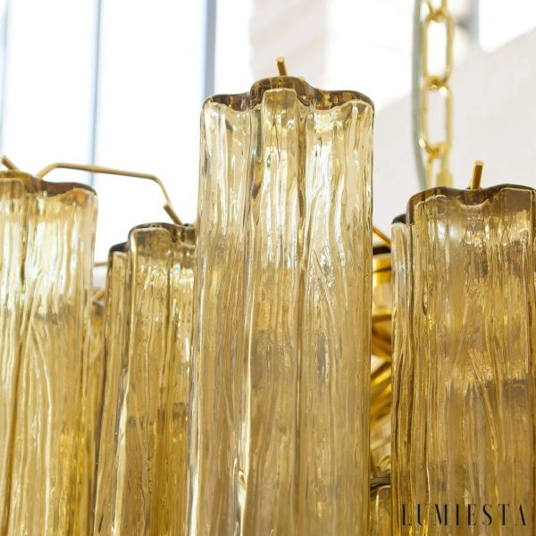 Alba - lampa wisząca ze szkła bursztynowego glamour, widok z dołu