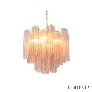 Lampa wisząca Alba ze szkła bursztynowego - widok całości pod sufitem