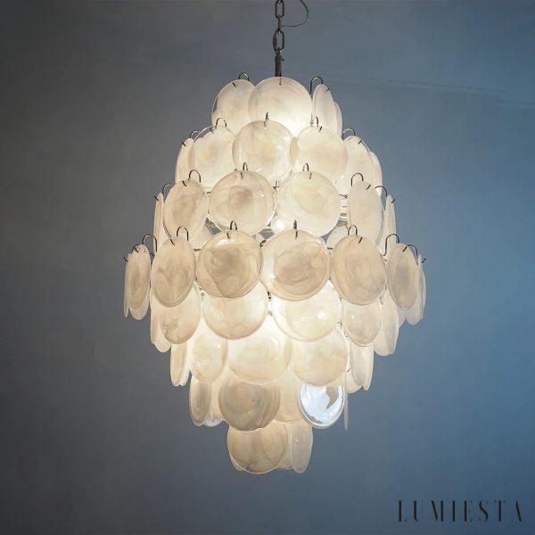 Lampa wisząca Allegro w stylu glamour - widok z boku, złoto i białe szkło
