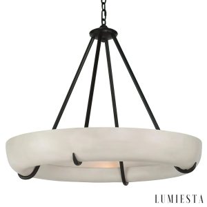Almada - alabastrowy pierścień lampy wiszącej z czarną konstrukcją