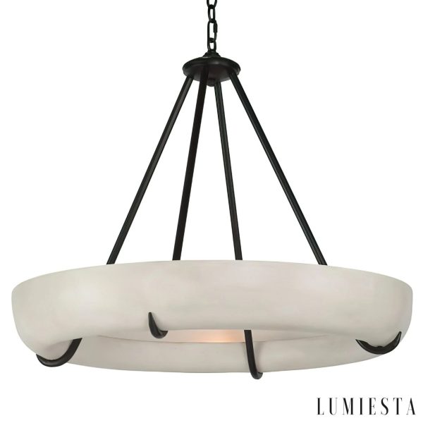 Almada - alabastrowy pierścień lampy wiszącej z czarną konstrukcją