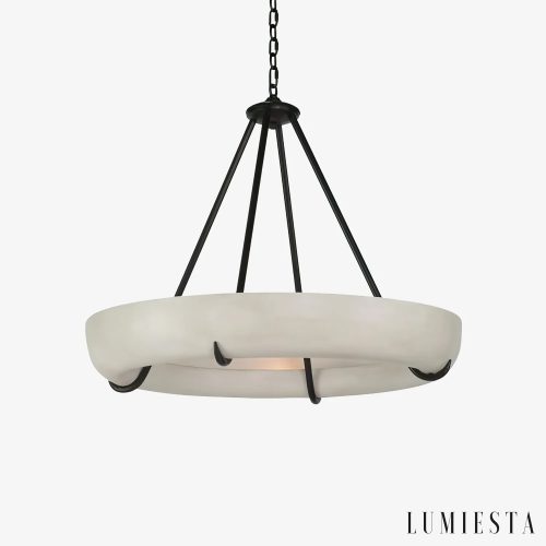 Lampa wisząca alabastrowa czarna okrągła Almada - widok z przodu