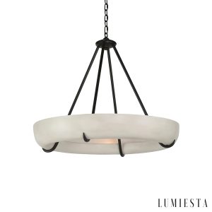 Almada - nowoczesna czarna lampa wisząca z alabastru w widoku bocznym
