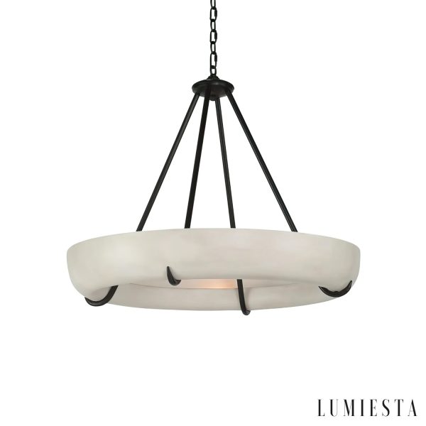 Almada - nowoczesna czarna lampa wisząca z alabastru w widoku bocznym