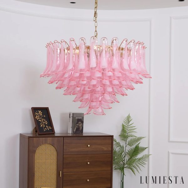 Altair - złota lampa wisząca z różowym szkłem, widok z góry