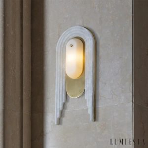 Amadora - lampa wisząca glamour, złota oprawa i biały alabaster, widok z przodu