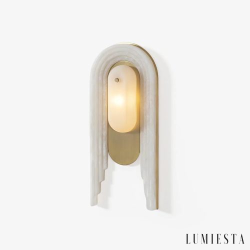 kinkiet alabastrowy złoty Amadora - lampa wisząca glamour z białym alabastrem do salonu