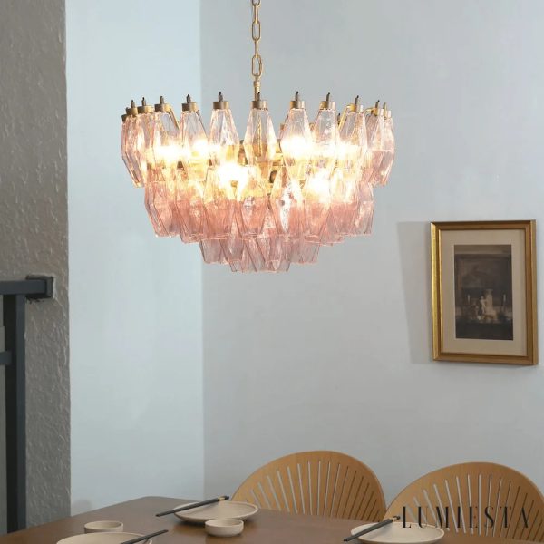 Lumiesta Amalfi - Lampa wisząca glamour, złota z różowym kloszem do salonu, Ø57×33 cm