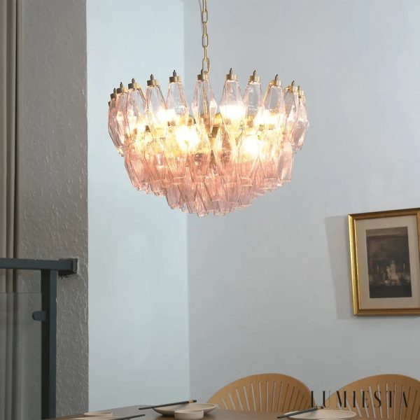 Lumiesta Amalfi - Lampa wisząca glamour, złota z różowym kloszem do salonu, Ø57×33 cm