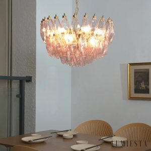 Lumiesta Amalfi - Lampa wisząca glamour, złota z różowym kloszem do salonu, Ø57×33 cm