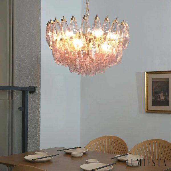 Lumiesta Amalfi - Lampa wisząca glamour, złota z różowym kloszem do salonu, Ø57×33 cm