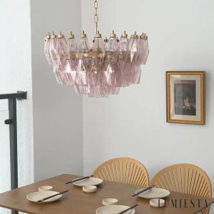 Lumiesta Amalfi - Lampa wisząca glamour, złota z różowym kloszem do salonu, Ø57×33 cm