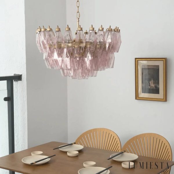 Lumiesta Amalfi - Lampa wisząca glamour, złota z różowym kloszem do salonu, Ø57×33 cm