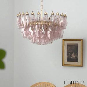 Lumiesta Amalfi - Lampa wisząca glamour, złota z różowym kloszem do salonu, Ø57×33 cm