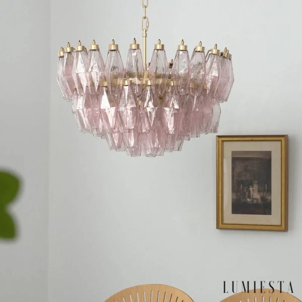 Lumiesta Amalfi - Lampa wisząca glamour, złota z różowym kloszem do salonu, Ø57×33 cm