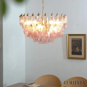 Lumiesta Amalfi - Lampa wisząca glamour, złota z różowym kloszem do salonu, Ø57×33 cm