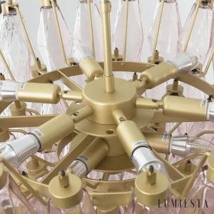 Lumiesta Amalfi - Lampa wisząca glamour, złota z różowym kloszem do salonu, Ø57×33 cm