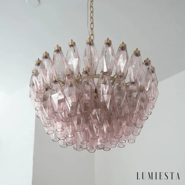Lumiesta Amalfi - Lampa wisząca glamour, złota z różowym kloszem do salonu, Ø57×33 cm
