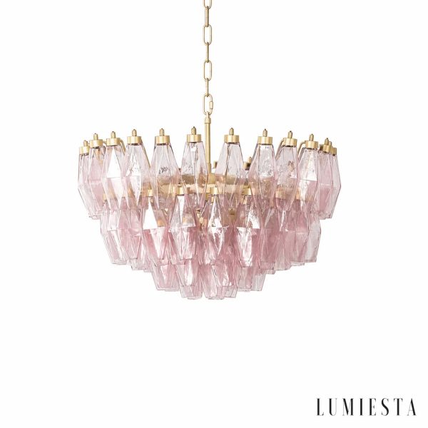 Lumiesta Amalfi - Lampa wisząca glamour, złota z różowym kloszem do salonu, Ø57×33 cm