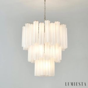 Anima - biała lampa wisząca ze szkła i metalu, detal górnej części