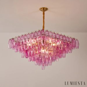 Aosta - metalowy żyrandol glamour w odcieniu złota i różu