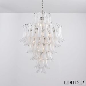 Lampa wisząca nikiel i białe szkło Apollo - widok z przodu