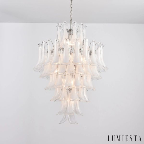 Apollo - lampa wisząca z niklu i białego szkła, ujęcie od dołu
