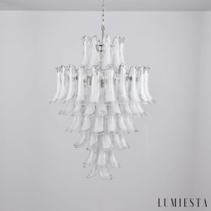 Apollo - lampa wisząca z białego szkła i niklu, detal obręczy