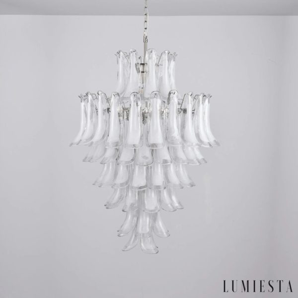 Apollo - lampa wisząca z białego szkła i niklu, detal obręczy