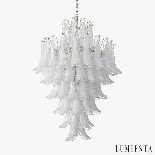 Apollo — lampa metal wisząca nowoczesna z białym szkłem, nikielowa konstrukcja na białym tle