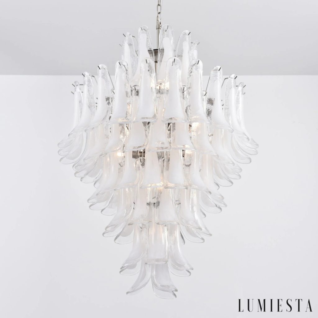 Apollo - lampa wisząca nikiel i białe szkło, detal klosza