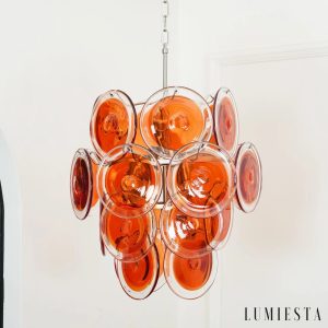 Argento - lampa wisząca metalowa z pomarańczowym szkłem, widok na dolną część klosza