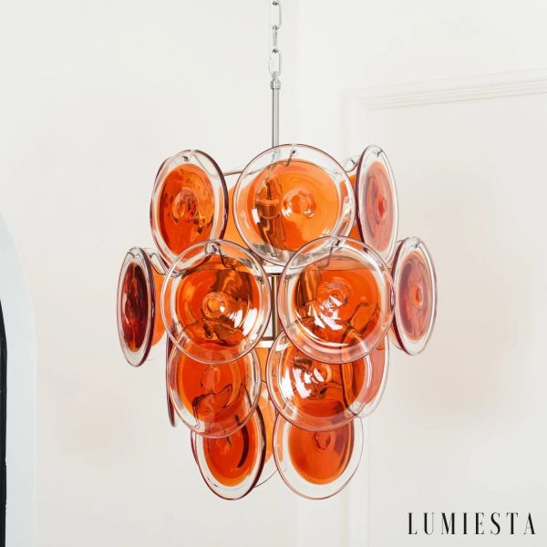 Argento - lampa wisząca metalowa z pomarańczowym szkłem, widok na dolną część klosza
