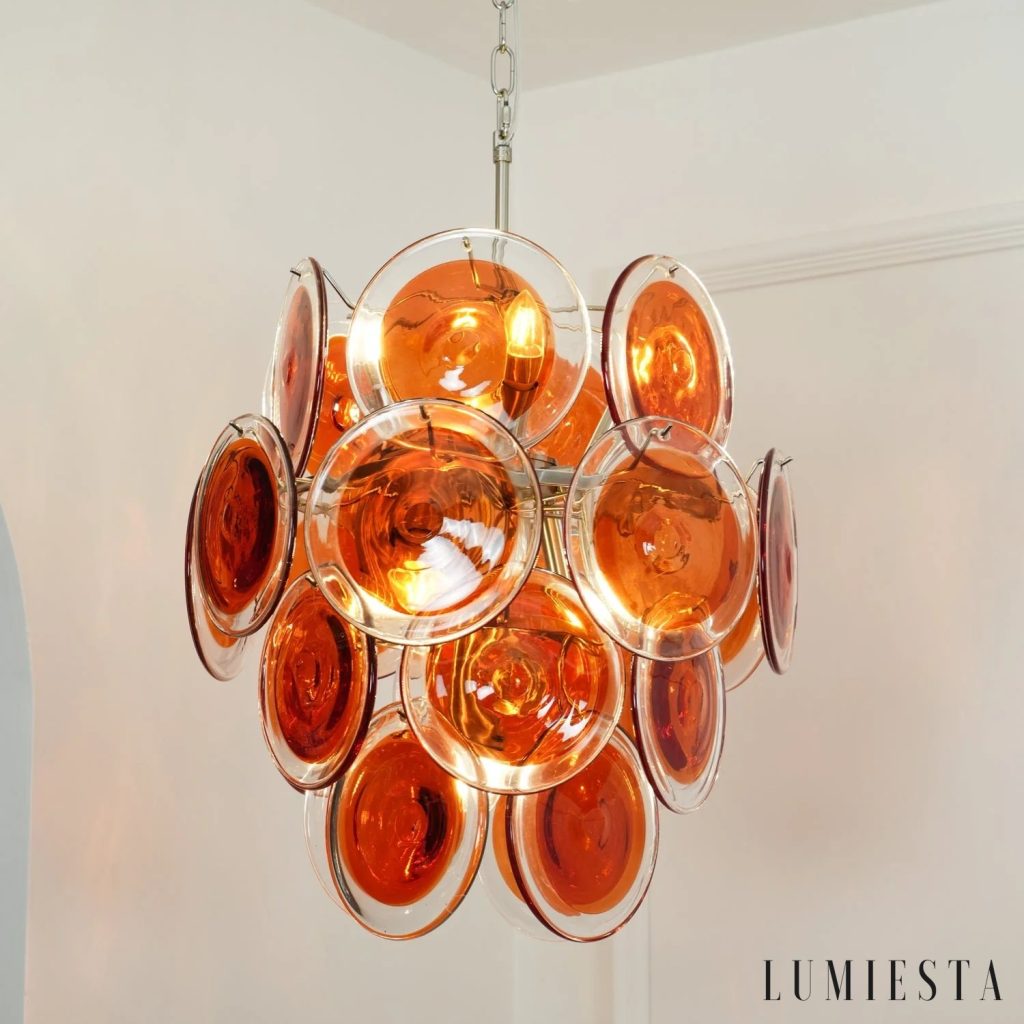 Argento - lampa wisząca metalowa, detal pomarańczowego szkła na obręczy