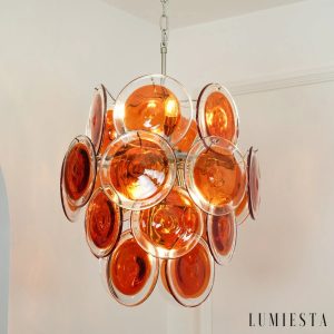 Argento - lampa wisząca metalowa, detal pomarańczowego szkła na obręczy