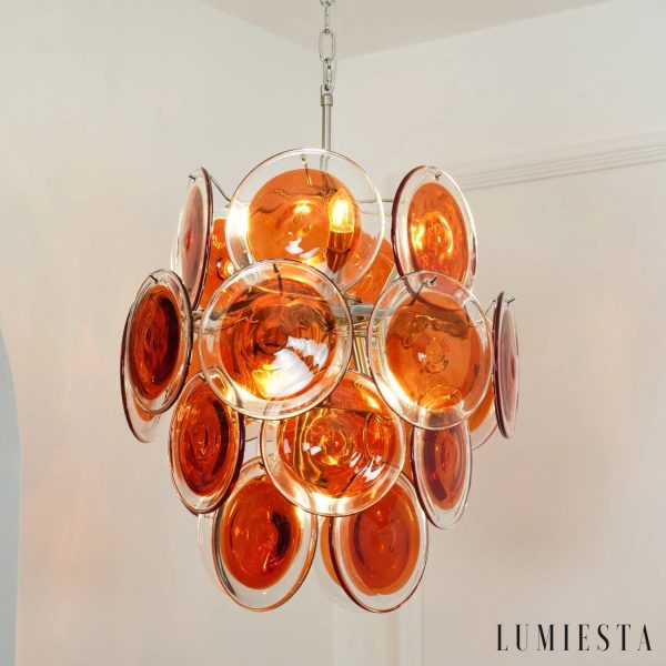 Argento - lampa wisząca metalowa, detal pomarańczowego szkła na obręczy