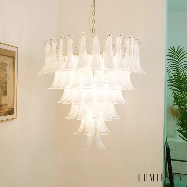 Aria - lampa wisząca ze szkła Murano z niklowanym korpusem, widok z boku