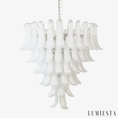 Lampa wisząca z białego szkła Murano nikiel Aria - widok od frontu