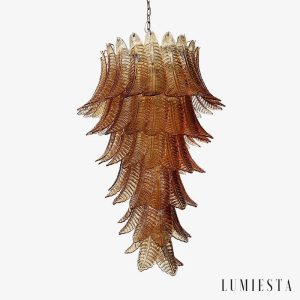 Żyrandol szkło bursztynowe nikiel Armonia Ø85 cm — wisząca lampa loftowa na białym tle