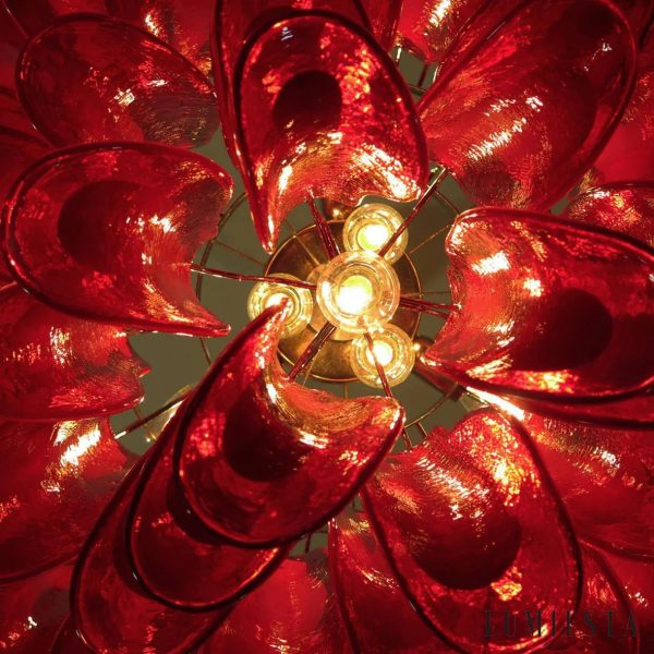 Arte - lampa wisząca glamour z czerwonego szkła, detal górnej części z mocowaniem