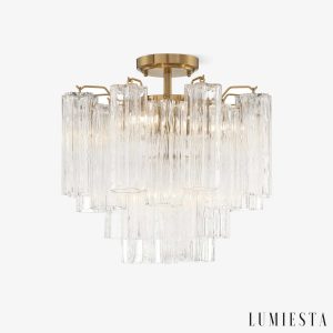 Lampa sufitowa szklano-metalowa złota glamour Assisi do salonu Ø45 cm