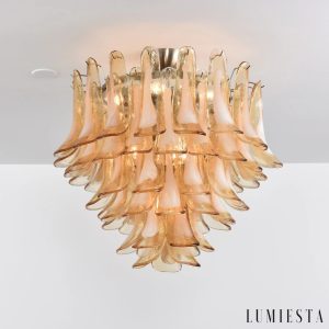Astro - lampa wisząca glamour z bursztynowego szkła i niklu, zbliżenie