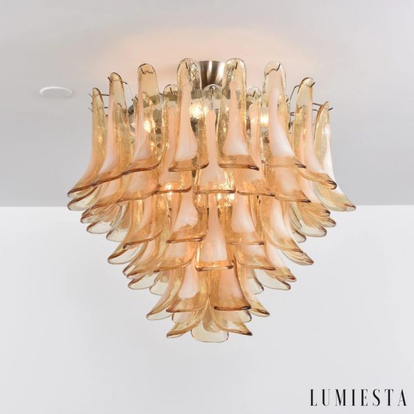 Astro - lampa wisząca glamour z bursztynowego szkła i niklu, zbliżenie
