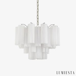 Nowoczesna lampa wisząca ze szkła i niklu Aurora do salonu, widok od przodu