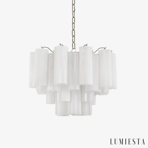 Nowoczesna lampa wisząca ze szkła i niklu Aurora do salonu, widok od przodu