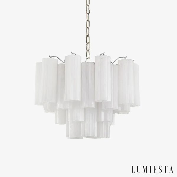 Nowoczesna lampa wisząca ze szkła i niklu Aurora do salonu, widok od przodu