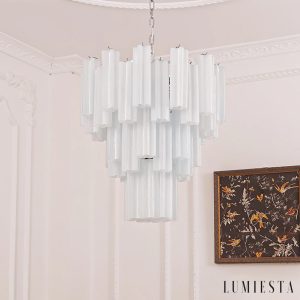 Aurora - lampa wisząca nowoczesna, nikiel i szkło, widok całej formy od przodu