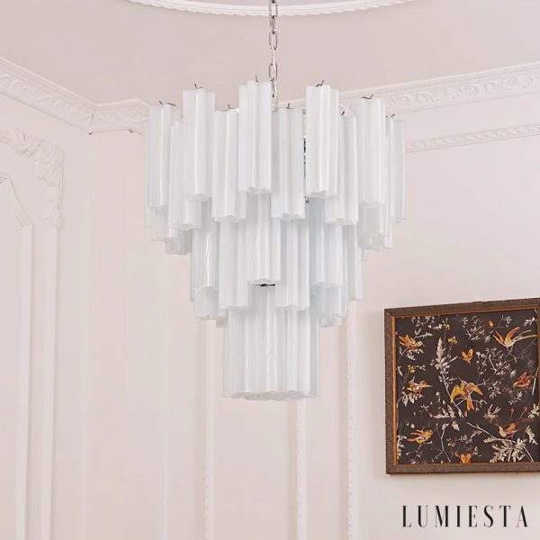 Aurora - lampa wisząca nowoczesna, nikiel i szkło, widok całej formy od przodu