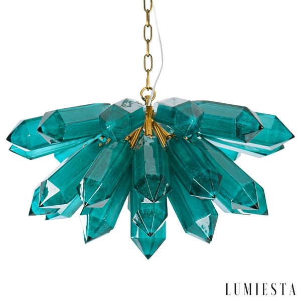 Bari - zielony klosz ze szkła i złote wykończenie lampy wiszącej glamour