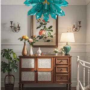 Lampa wisząca Bari glamour - złota konstrukcja i szklany zielony klosz